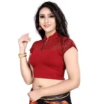 Women's Short Sleeve Cotton Lycra Readymade Blouse (Maroon, Free Size)
