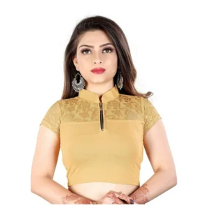 Women's Short Sleeve Cotton Lycra Readymade Blouse (Beige, Free Size)