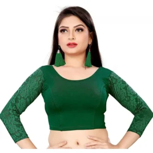 Women's 3/4 th Sleeve Cotton Lycra Readymade Blouse (Green, Free Size)