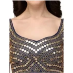 Women's Embriodered Cotton Lycra Padded Readymade Blouse (Navy Blue, Free Size)