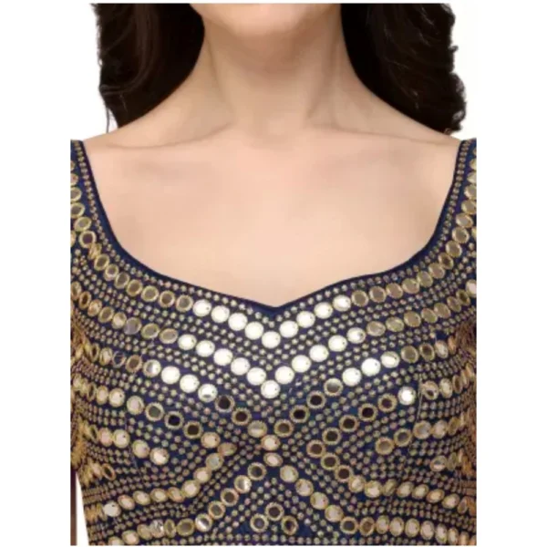 Women's Embriodered Cotton Lycra Padded Readymade Blouse (Navy Blue, Free Size)