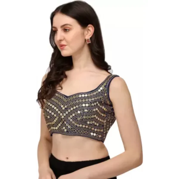 Women's Embriodered Cotton Lycra Padded Readymade Blouse (Navy Blue, Free Size)