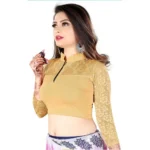 Women's 3/4 th Sleeve Cotton Lycra Readymade Blouse (Beige, Free Size)