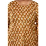 Women's Casual 3/4th Sleeve Printed Pure Cotton Prince Cut A-Line Kurti (Mustard)