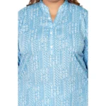 Women's Casual 3/4th Sleeve Full printed Imported Synthetix Straight Kurti (Blue)