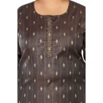 Women's Casual 3/4th Sleeve Golden Embroided Cotton Mix Straight Kurti (Dark Grey)