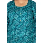 Women's Casual 3/4th Sleeve Golden Foil Printed Capsule Cotton Straight Kurti (Green)