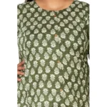 Women's Casual 3/4th Sleeve Printed Pure Cotton Prince Cut A-Line Kurti (Green)