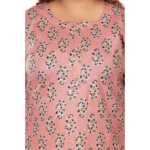 Women's Casual 3/4th Sleeve Golden Foil Printed Pure Cotton Straight Kurti (Corel Pink)