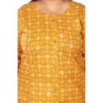 Women's Casual 3/4th Sleeve Regular Printed Pure Cotton Prince Cut A-Line Kurti (Yellow)