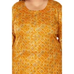 Women's Casual 3/4th Sleeve Golden Foil Printed Capsule Cotton Straight Kurti (Yellow)