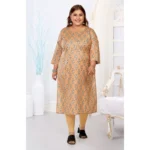 Women's Casual 3/4th Sleeve Golden Foil Printed Pure Cotton Straight Kurti (Light Orange)