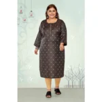 Women's Casual 3/4th Sleeve Golden Embroided Cotton Mix Straight Kurti (Dark Grey)