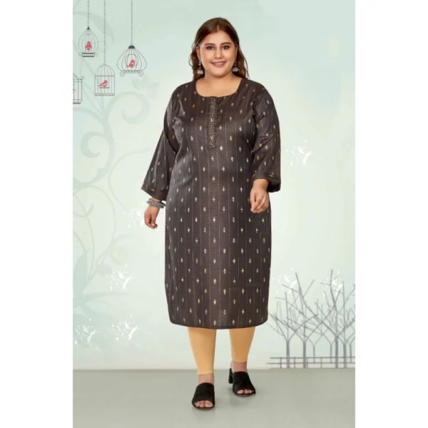 Women's Casual 3/4th Sleeve Golden Embroided Cotton Mix Straight Kurti (Dark Grey)