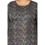Women's Casual 3/4th Sleeve Golden Foil Printed Capsule Cotton Straight Kurti (Navy Blue)