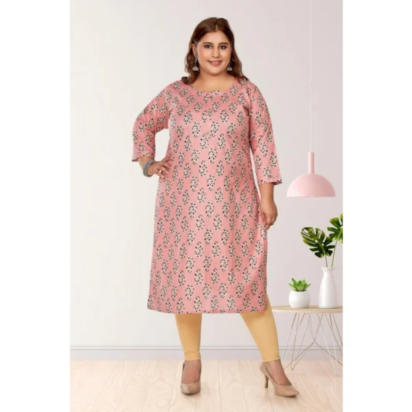 Women's Casual 3/4th Sleeve Golden Foil Printed Pure Cotton Straight Kurti (Corel Pink)