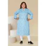 Women's Casual 3/4th Sleeve Full printed Imported Synthetix Straight Kurti (Blue)