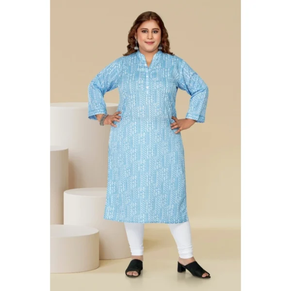 Women's Casual 3/4th Sleeve Full printed Imported Synthetix Straight Kurti (Blue)