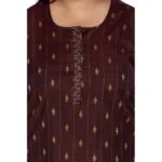 Women's Casual 3/4th Sleeve Cotton Mix Golden Embroidered Straight Kurti (Maroon)