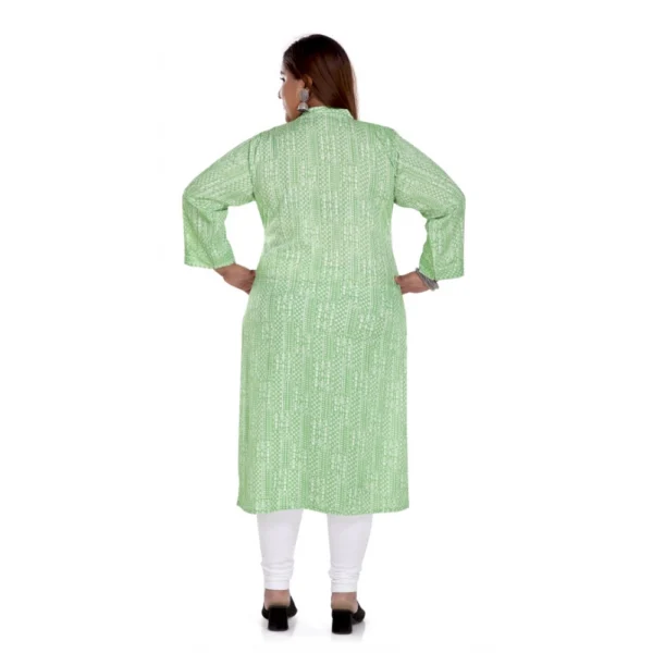 Women's Casual 3/4th Sleeve Imported Synthetix Full printed Straight Kurti (Pista Green)