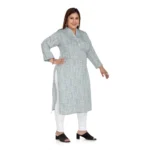 Women's Casual 3/4th Sleeve Imported Synthetix Full printed Straight Kurti (Grey)