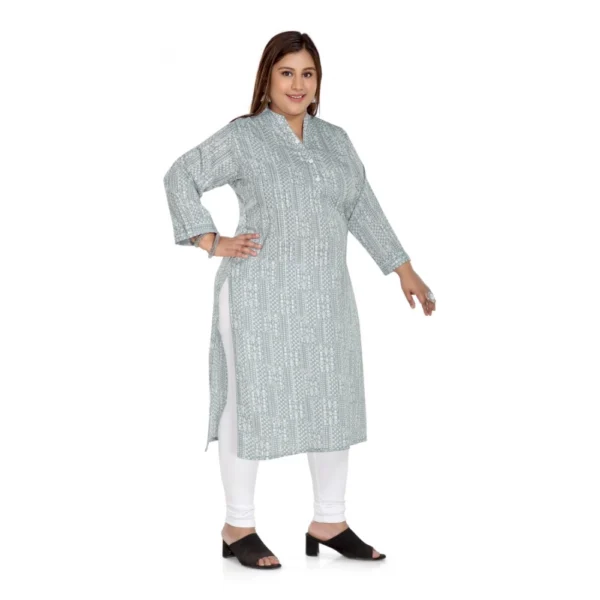 Women's Casual 3/4th Sleeve Imported Synthetix Full printed Straight Kurti (Grey)