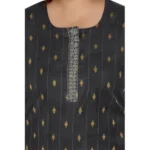 Women's Casual 3/4th Sleeve Cotton Mix Golden Embroidered Straight Kurti (Black)