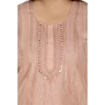 Women's Casual 3/4th Sleeve Imported Fabric Self Embroidered Straight Kurti With Lining (Corel Pink)