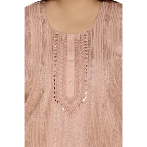 Women's Casual 3/4th Sleeve Imported Fabric Self Embroidered Straight Kurti With Lining (Corel Pink)