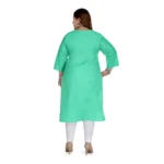 Women's Casual 3/4th Sleeve Rayon Mirror Embroidered Straight Kurti (Green)