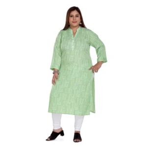 Women's Casual 3/4th Sleeve Imported Synthetix Full printed Straight Kurti (Pista Green)