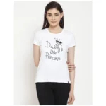 Women's Cotton Blend Daddy's Little Princess Printed T-Shirt (White)