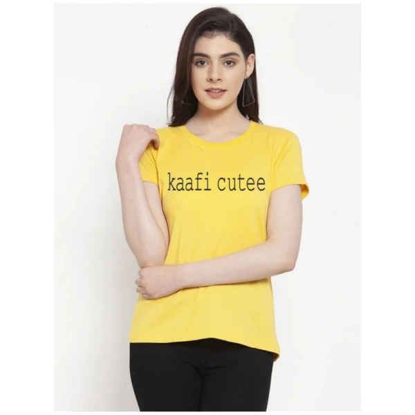 Women's Cotton Blend Kaafi Cutee Printed T-Shirt (Yellow)