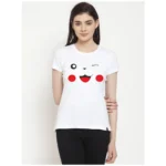 Women's Cotton Blend Graphic Print Printed T-Shirt (White)