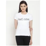 Women's Cotton Blend Kaafi Cutee Printed T-Shirt (White)