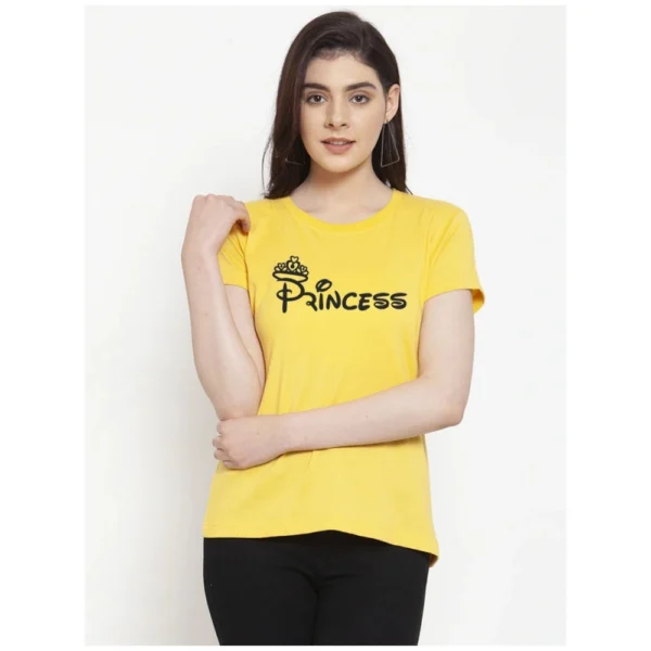 Women's Cotton Blend Princess Printed T-Shirt (Yellow)