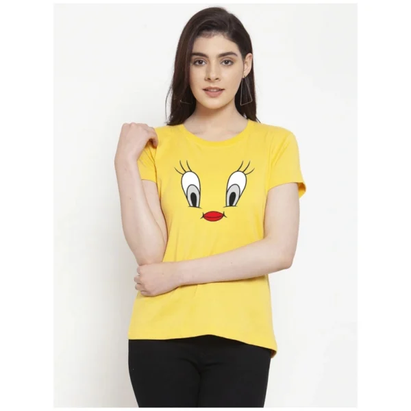 Women's Cotton Blend Graphic Print Printed T-Shirt (Yellow)