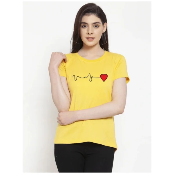 Women's Cotton Blend Waves Printed T-Shirt (Yellow)
