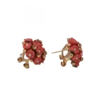 Women's Metal White Ceramic And Stones Gold Plated Stud (Peach)