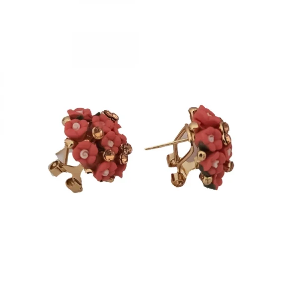 Women's Metal White Ceramic And Stones Gold Plated Stud (Peach)