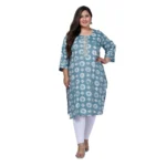 Women's Office wear Golden Foil Capsule Straight Kurti (Light Blue)