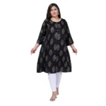 Women's Office wear Golden Foil Capsule A-Line Kurti (Black)