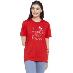 Women's Cotton Blend Daddy's Little Princess Printed T-Shirt (Red)