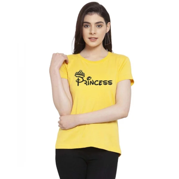 Women's Cotton Blend Princess Printed T-Shirt (Yellow)