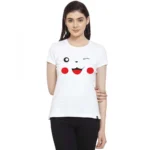 Women's Cotton Blend Graphic Print Printed T-Shirt (White)