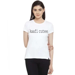 Women's Cotton Blend Kaafi Cutee Printed T-Shirt (White)