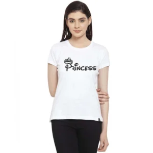 Women's Cotton Blend Princess Printed T-Shirt (White)