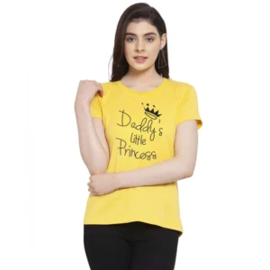 Women's Cotton Blend Daddy's Little Princess Printed T-Shirt (Yellow)