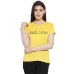 Women's Cotton Blend Kaafi Cutee Printed T-Shirt (Yellow)
