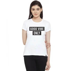 Women's Cotton Blend Good Vibe Only Printed T-Shirt (White)